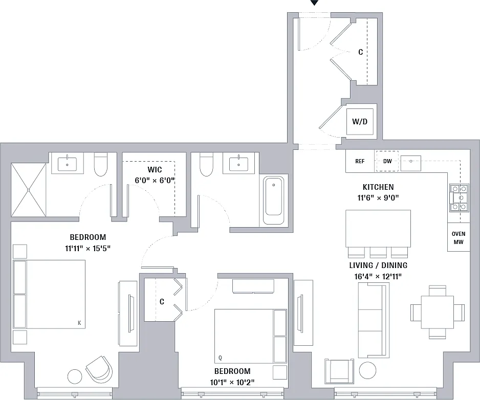Floor plan 2 Bedroom / 2 Bathroom