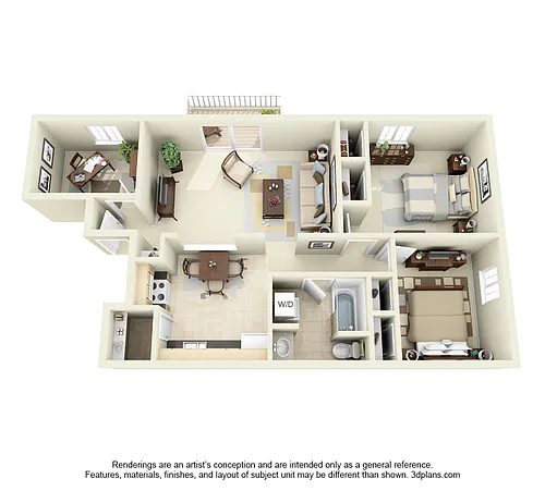 Floor plan Two Bedroom One Bathroom with Den