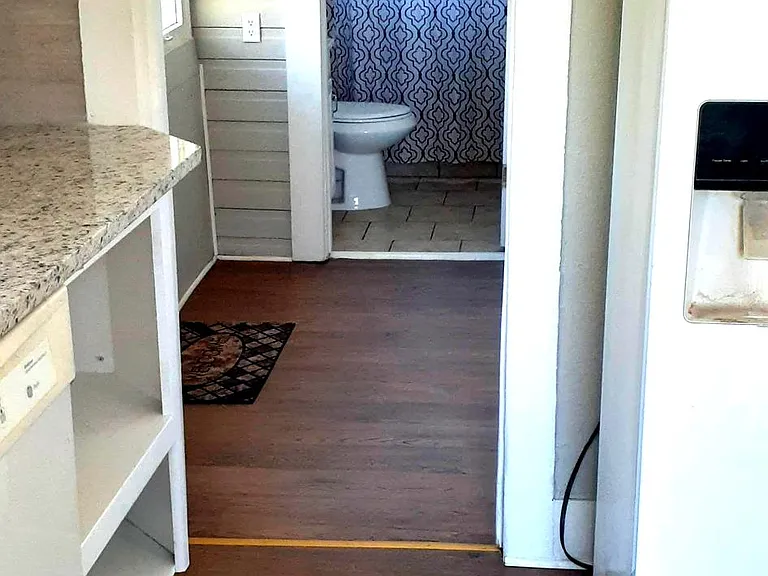 View of the second bath from the kitchen.