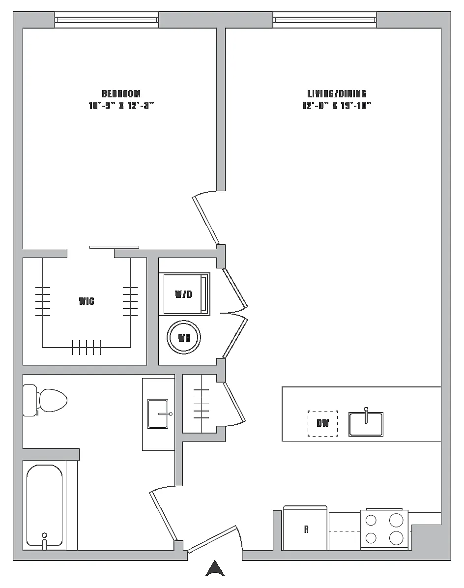 Floor plan 1 Bed-1 Bath-A1