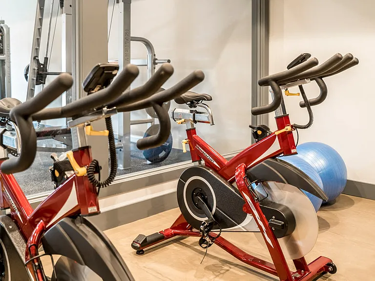Stay active with on-site spin bikes in the community yoga/spin studio connected to the fitness center.