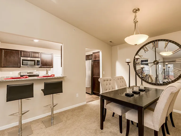 Dramatic vaulted ceiling and dining room!