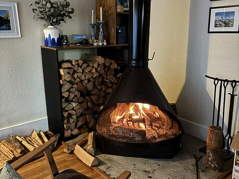 Wood burning stove in living room