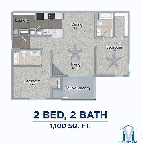 Floor plan Two Bed, Two Bath
