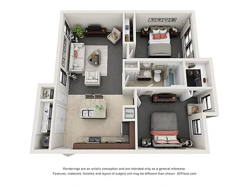 Floor plan Two Bedroom One Bath Carriage (b)