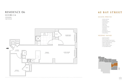 Floor plan 1 BR 1 BA w/ Office Res 06: FL 3 - 6