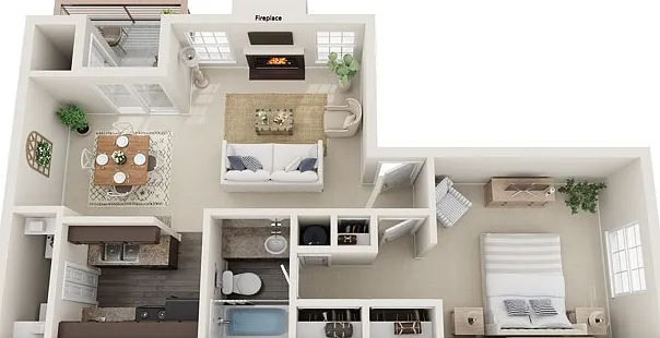 One Bedroom, 706 sqft, Patio, Fireplace, Sunken Living Room, Vaulted Ceilings, Full-Sized Washer/Dryer Connections One Bedroom, 706 sqft, Patio, Fireplace, Sunken Living Room, Vaulted Ceilings, Full-Sized Washer/Dryer Connections