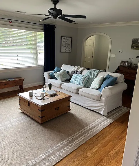 sunny living room overlooking Monument Ave