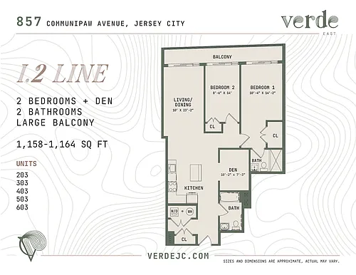Floor plan I-2 Two Bedroom with Den