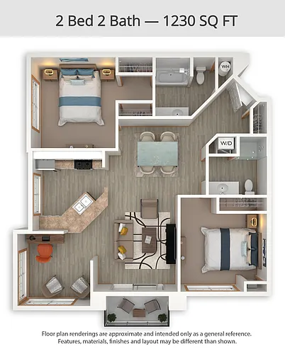 Floor plan 2 Bed 2 Bath w/ Den (B12)