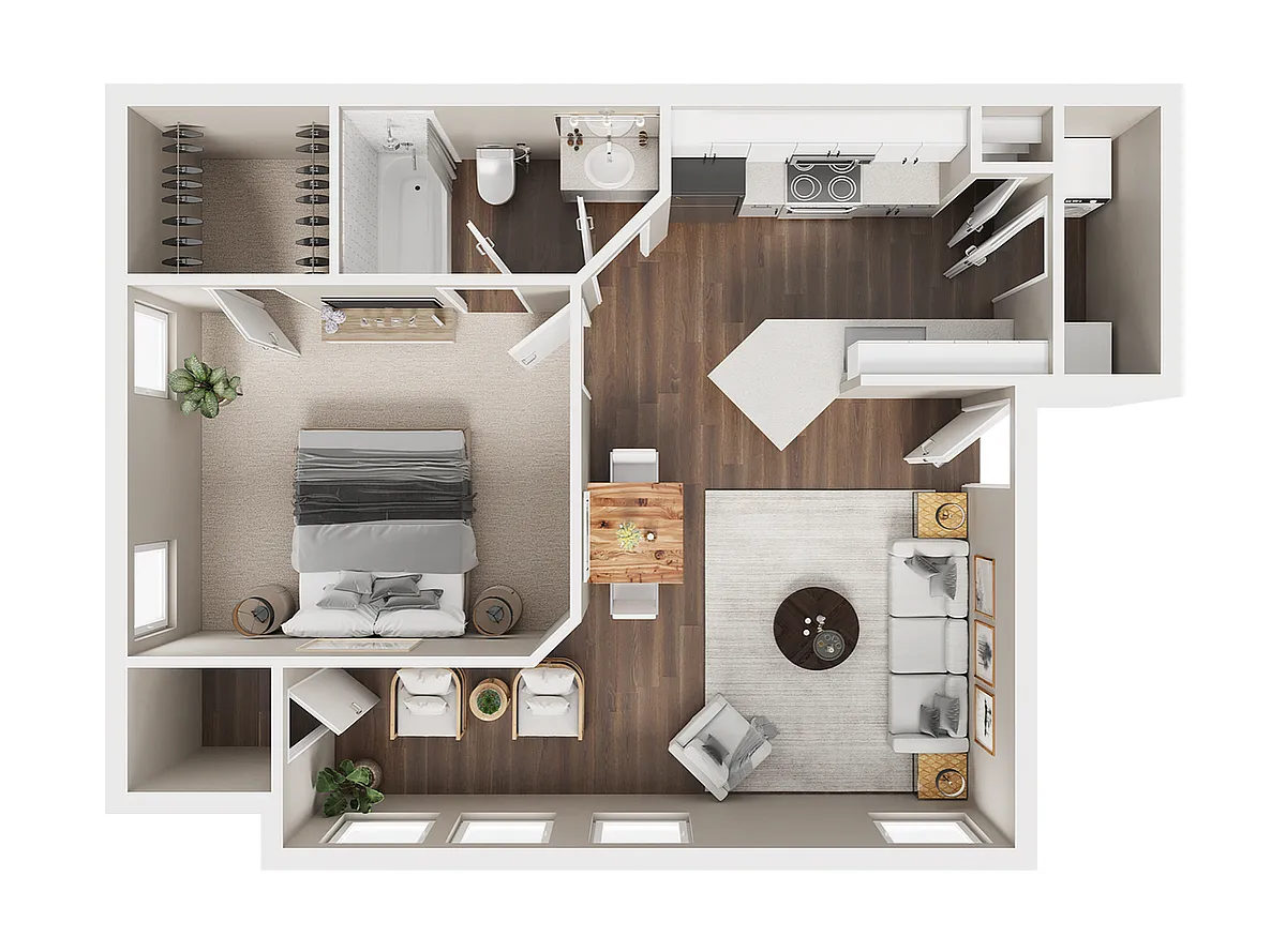 Floor plan 1 BR x 1 BA with Washer/Dryer A