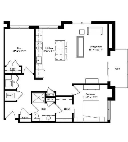Floor plan 1 Bedroom plus Den