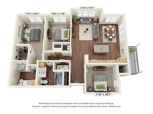 Floor plan Three Bedrooms - C1