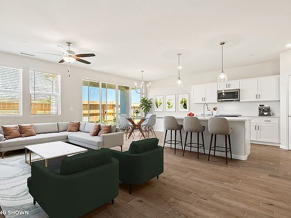 Great Room, Dining Area, and Kitchen shown with virtual staging