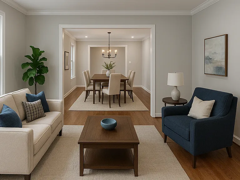Living Rool view of Dining Room Unfurnished - AI Staged for Photo