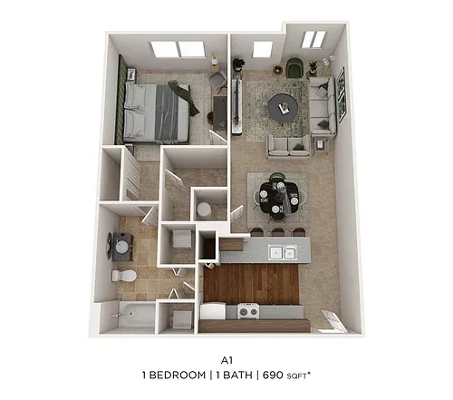 Floor plan One Bedroom- 690 sqft