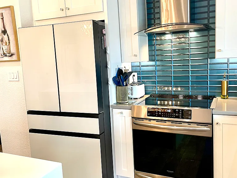 High end new glass panel refrigerator & induction stove