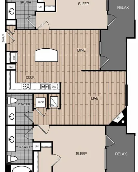 2 Bedroom 2 Bathroom Penthouse Floorplan Diagram