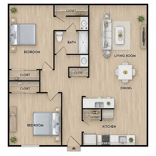 Floor plan 2 Bedroom, 2 Bath