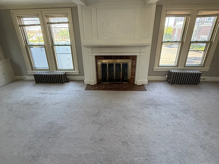 Fireplace and windows in living room
