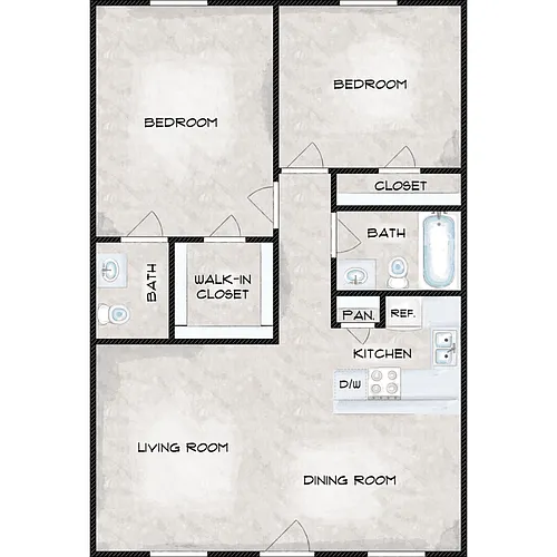 Floor plan Two Bed One and Half Bath