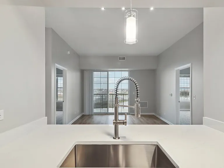 Deep sink with open sightlines to the living room