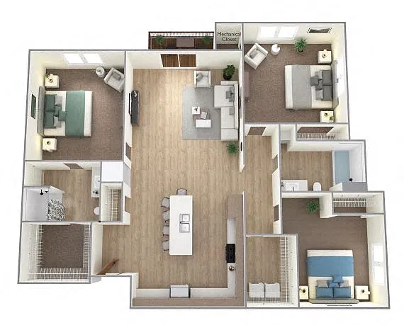 Floor plan 3 Bedroom, 2 Bathroom-XL