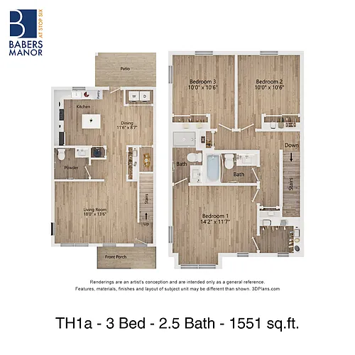 Floor plan TH1a | 3 Bed | 2.5 Bath | 60