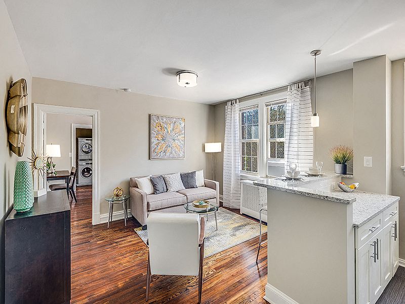 One-bedroom living and dining (staged)