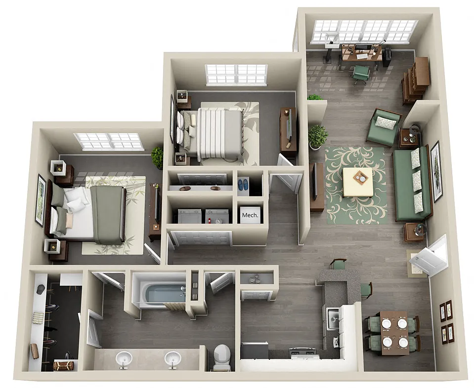 Floor plan Geneva 2 Bedroom 1 Bath Renovated