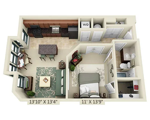 Floor plan One Bedroom A1A