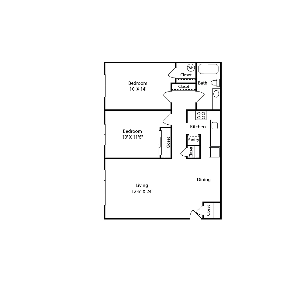 Floor plan Two Bed One Bath