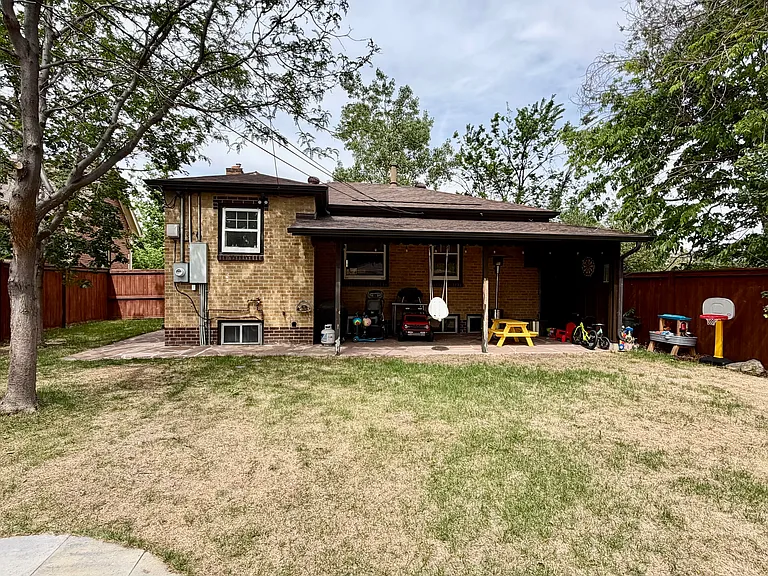 Covered patio includes electrical ideal for hanging patio string lights and/or an outdoor television