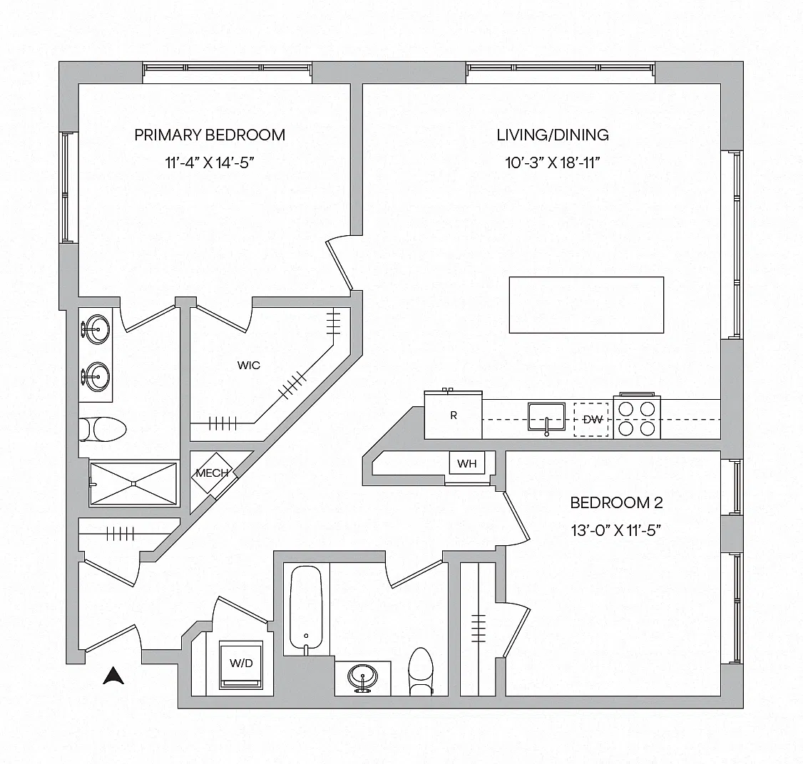 Floor plan B16 - 2BR 2BA (1157 SF)