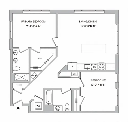 Floor plan B16 - 2BR 2BA (1157 SF)