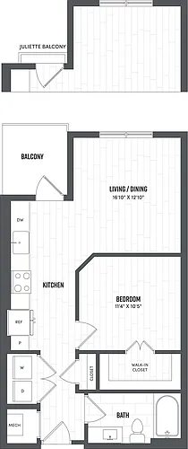Floor plan Jr. 1 Bed/1 Bath-S1A
