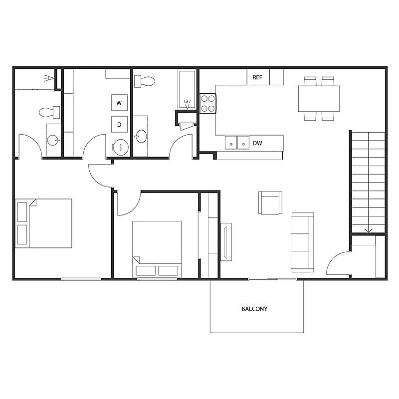 Floor plan 2 Bed 2 Bath Upper