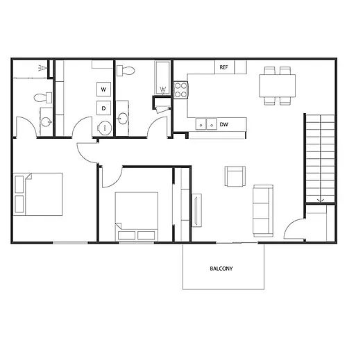 Floor plan 2 Bed 2 Bath Upper