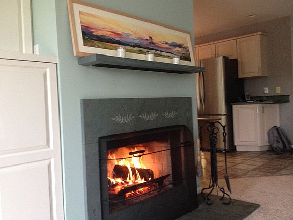 Vermont slate fireplace.