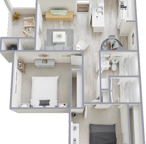 Two Bedroom One Bath Bond Unit Floorplan Diagram