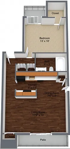 Floor plan One Bedroom Garden or Balcony