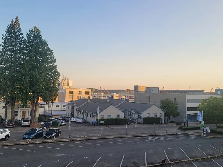 Shipyards in the distance.