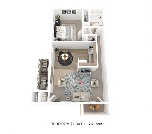 Floor plan One Bedroom - 701 sqft