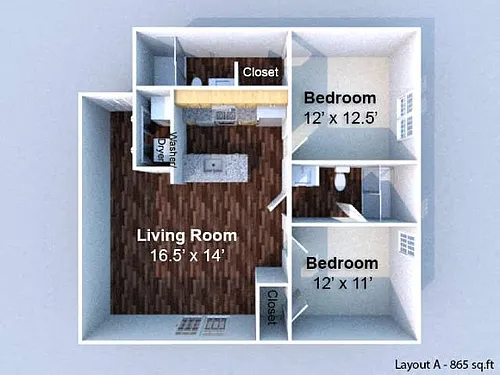 Floor plan 2 Bedroom 2 Bath*Per Lease Price