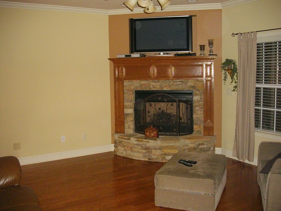 stone fireplace in greatroom