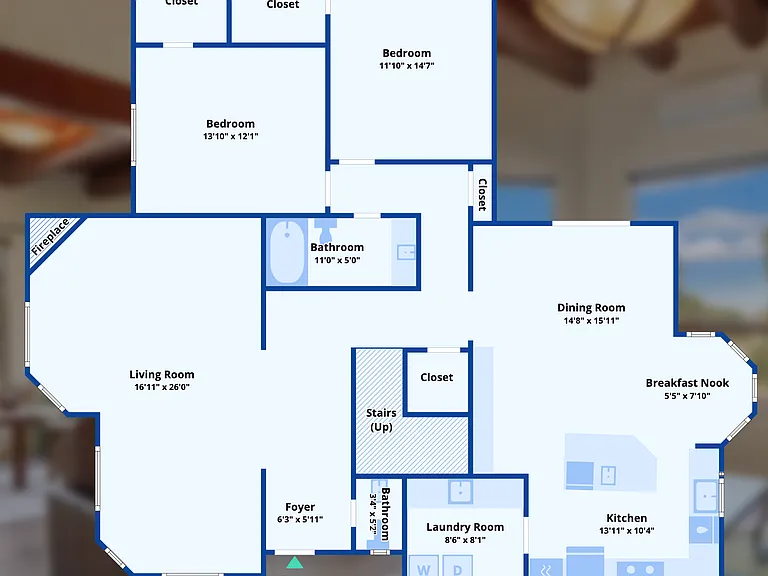 Downstairs floor plan with dimensions