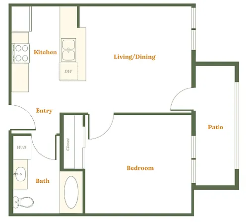 Floor plan 1 Bedroom 1 Bath (N)