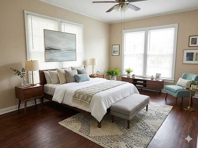 Master bedroom staged