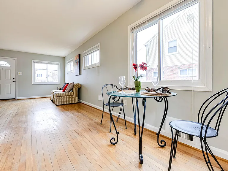 Hardwood floors now stained a darker color