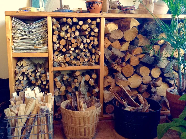 Firewood storage bin in Great Room